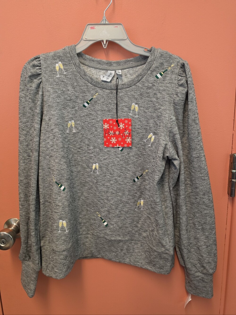 NWT Embroidered Champagne Bottles & Flutes Women's Size Small Holiday Sweatshirt